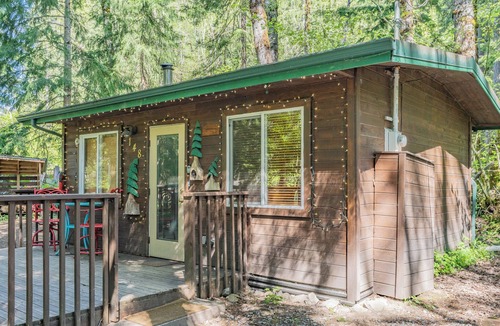 Paradise Estates Cabin | Romantic Small Cabin in the Woods. Fireplace,Hot tub,A/C,Firepit,WiFi, Mt Rainer