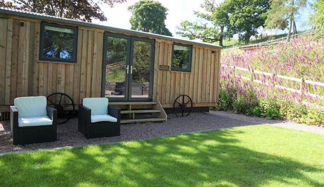 Little Acorn - Luxury shepherd's hut/lodge with private hot tub and garden
