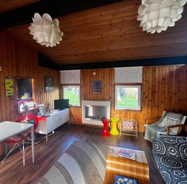 Lush 1970s Scandi-inspired Welsh woodland cabin