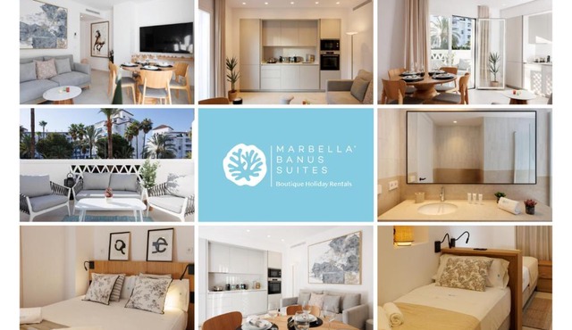 MARBELLA BANUS SUITES - Banús - Playa del Duque - Luxury Beachfront Complex - 2BR - 2BA - Direct Beach Access - Just 3 Min Walk to Puerto Banús Marina - Outdoor Terrace - 35,000 m2 Tropical Gardens - 3 Pools - 2 Onsite Restaurants - Ideal for Families