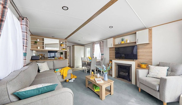 Spacious and modern 12ft-wide caravan with one double and one twin.